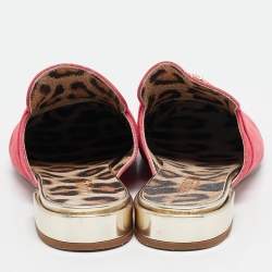 Roberto Cavalli Pink Nubuck Leather Logo Mules Size 38