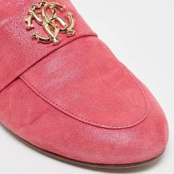 Roberto Cavalli Pink Nubuck Leather Logo Mules Size 38