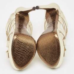 Roberto Cavalli Gold Leather Snake Logo Ankle Strap Sandals Size 36.5
