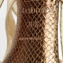 Roberto Cavalli Gold Leather Snake Logo Ankle Strap Sandals Size 36.5