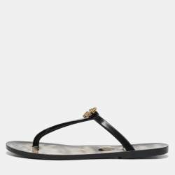 Roberto Cavalli Black Jelly Embellished Thong Flat Sandals Size 38
