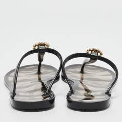 Roberto Cavalli Black Jelly Embellished Thong Flat Sandals Size 38
