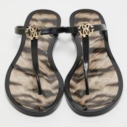 Roberto Cavalli Black Jelly Embellished Thong Flat Sandals Size 38