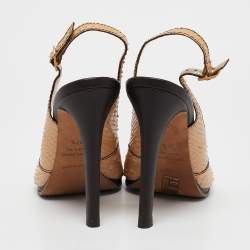Roberto Cavalli Beige Python Leather Slingback Sandals Size 38.5