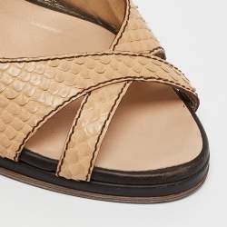 Roberto Cavalli Beige Python Leather Slingback Sandals Size 38.5