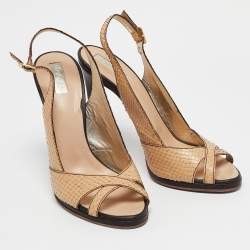 Roberto Cavalli Beige Python Leather Slingback Sandals Size 38.5