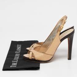 Roberto Cavalli Beige Python Leather Slingback Sandals Size 38.5