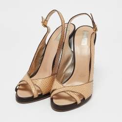 Roberto Cavalli Beige Python Leather Slingback Sandals Size 38.5