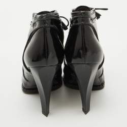 Roberto Cavalli Black Patent Leather Fringe Ankle Length Boots Size 39