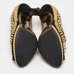 Roberto Cavalli Gold/Black Suede Leather Fish Scale Peep Toe Platform Pumps Size 40