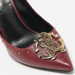 Roberto Cavalli Burgundy Leather Embellished Pointed Toe Pumps Size 38