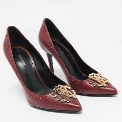 Roberto Cavalli Burgundy Leather Embellished Pointed Toe Pumps Size 38