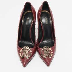 Roberto Cavalli Burgundy Leather Embellished Pointed Toe Pumps Size 38