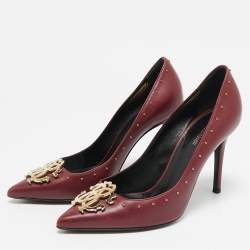 Roberto Cavalli Burgundy Leather Embellished Pointed Toe Pumps Size 38