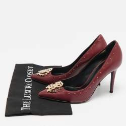 Roberto Cavalli Burgundy Leather Embellished Pointed Toe Pumps Size 38