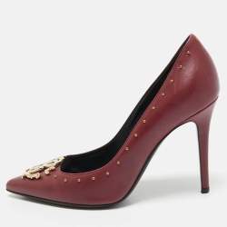 Roberto Cavalli Burgundy Leather Embellished Pointed Toe Pumps Size 38