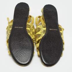 Roberto Cavalli Yellow/Black Suede and Snakeskin Ankle Strap Flat Sandals Size 38