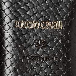 Roberto Cavalli Yellow/Black Suede and Snakeskin Ankle Strap Flat Sandals Size 38