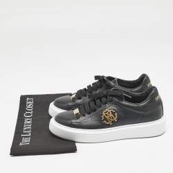 Roberto Cavalli Black Leather Low Top Sneakers Size 37