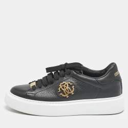 Roberto Cavalli Black Leather Low Top Sneakers Size 37