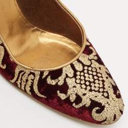Roberto Cavalli Burgundy/Gold Leather and Velvet Round Toe Pumps Size 38.5