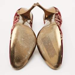 Roberto Cavalli Burgundy/Gold Leather and Velvet Round Toe Pumps Size 38.5