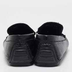 Roberto Cavalli Black Leather and Velvet Slip On Loafers Size 41.5