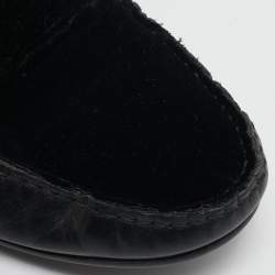 Roberto Cavalli Black Leather and Velvet Slip On Loafers Size 41.5