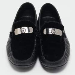 Roberto Cavalli Black Leather and Velvet Slip On Loafers Size 41.5