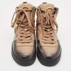 Roberto Cavalli Black/Beige Leather High Top Sneakers Size 38