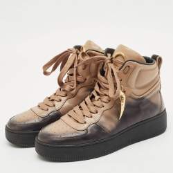 Roberto Cavalli Black/Beige Leather High Top Sneakers Size 38