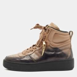 Roberto Cavalli Black/Beige Leather High Top Sneakers Size 38