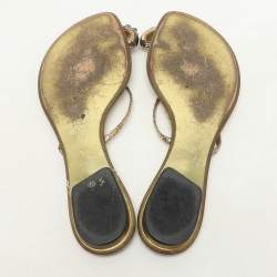 Roberto Cavalli Gold Leather Toe Ring Flat Sandals Size 39