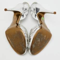 Roberto Cavalli Silver Metallic Leather Strappy Slingback Sandals Size 40