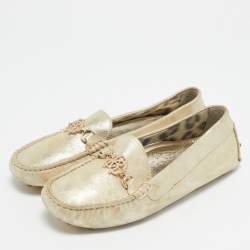 Roberto Cavalli Gold Suede Slip On Loafers Size 37