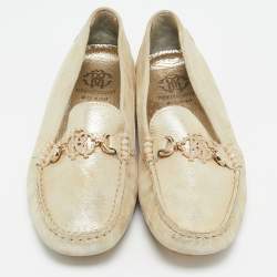 Roberto Cavalli Gold Suede Slip On Loafers Size 37