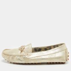 Roberto Cavalli Gold Suede Slip On Loafers Size 37
