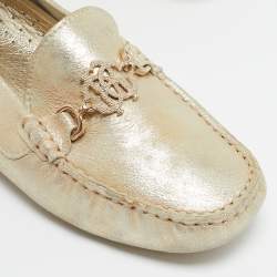 Roberto Cavalli Gold Suede Slip On Loafers Size 37