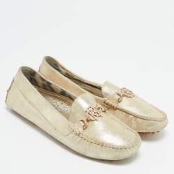 Roberto Cavalli Gold Suede Slip On Loafers Size 37