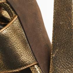 Roberto Cavalli Gold Leather Cut Out Lace Up Booties Size 39