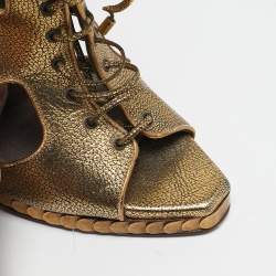 Roberto Cavalli Gold Leather Cut Out Lace Up Booties Size 39