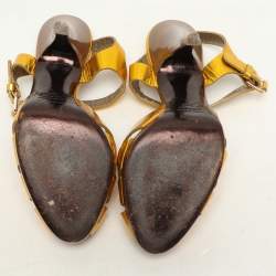 Roberto Cavalli Gold Leather Open Toe Ankle Strap Sandals Size 35.5