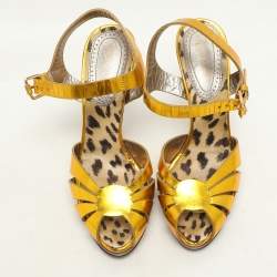 Roberto Cavalli Gold Leather Open Toe Ankle Strap Sandals Size 35.5