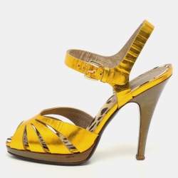 Roberto Cavalli Gold Leather Open Toe Ankle Strap Sandals Size 35.5