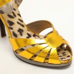 Roberto Cavalli Gold Leather Open Toe Ankle Strap Sandals Size 35.5