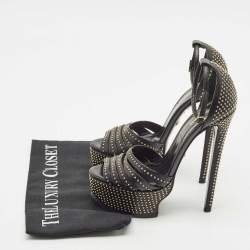 Pre Owned Roberto Cavalli Black Leather Studded Platform Sandals Size 36
