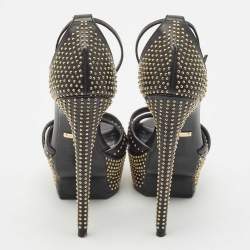 Pre Owned Roberto Cavalli Black Leather Studded Platform Sandals Size 36