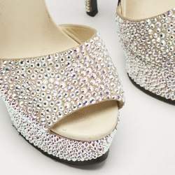 Pre Owned Roberto Cavalli Beige Suede Crystals Embellished Platform Sandals Size 36