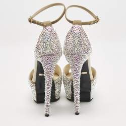 Pre Owned Roberto Cavalli Beige Suede Crystals Embellished Platform Sandals Size 36