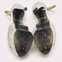 Pre Owned Roberto Cavalli Beige Suede Crystals Embellished Platform Sandals Size 36